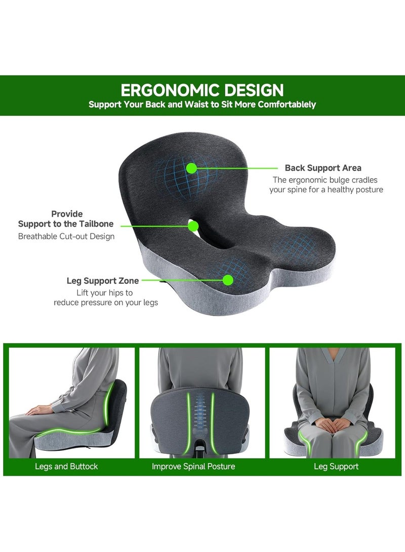 RION Lumbar Support Pillow Seat Cushion for Office Chair Pressure Relief Sciatica & Tailbone Pain Relief Memory Foam Firm Coccyx Pad for Long Sitting, for Office Chair, Gaming Chair and Car Seat - Image 4